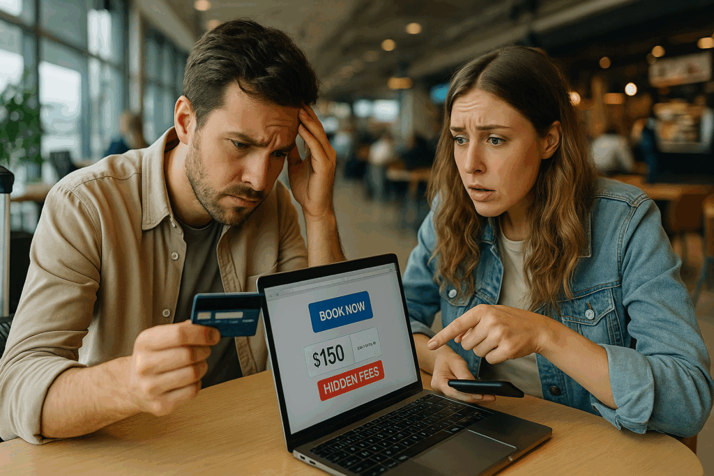Travellers spotting hidden fees in flight booking