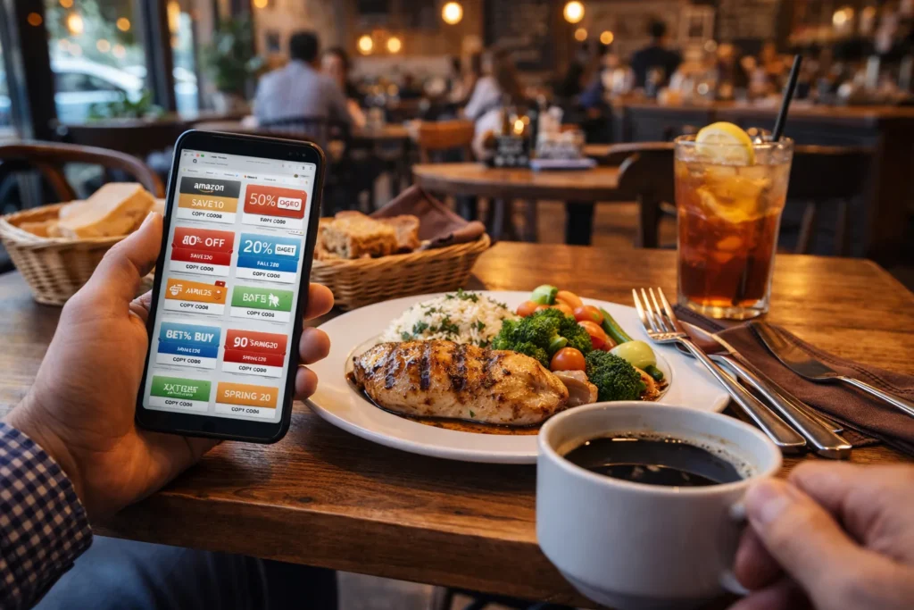 Accessing hundreds of deals from a cafe shop