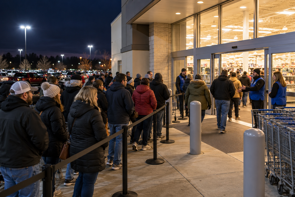 Black Friday Shoppers Queue Before Dawn